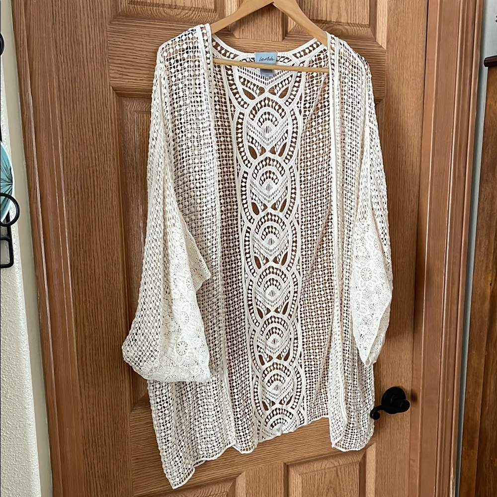 Cream Crochet Open Cardigan
